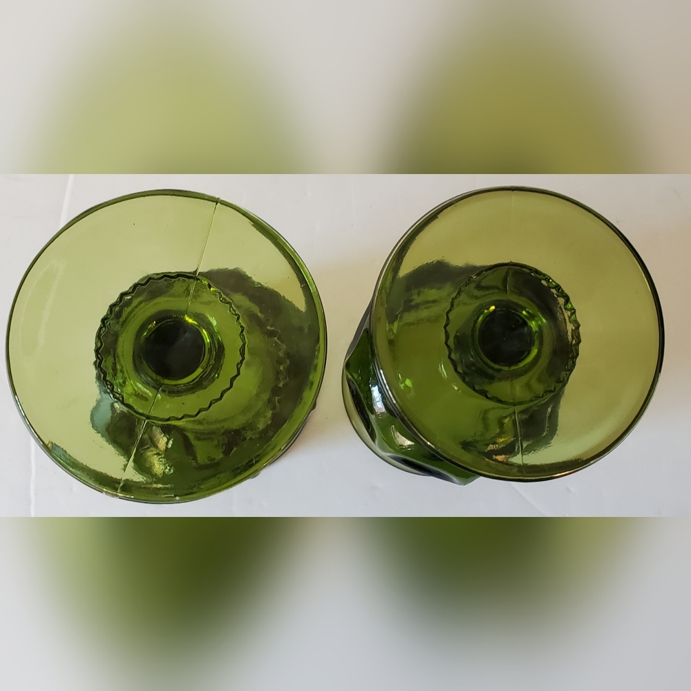 Indiana Glass Kings Crown Avocado Green Thumbprint Glass Goblets Water Wine MCM - Picture 2 of 4